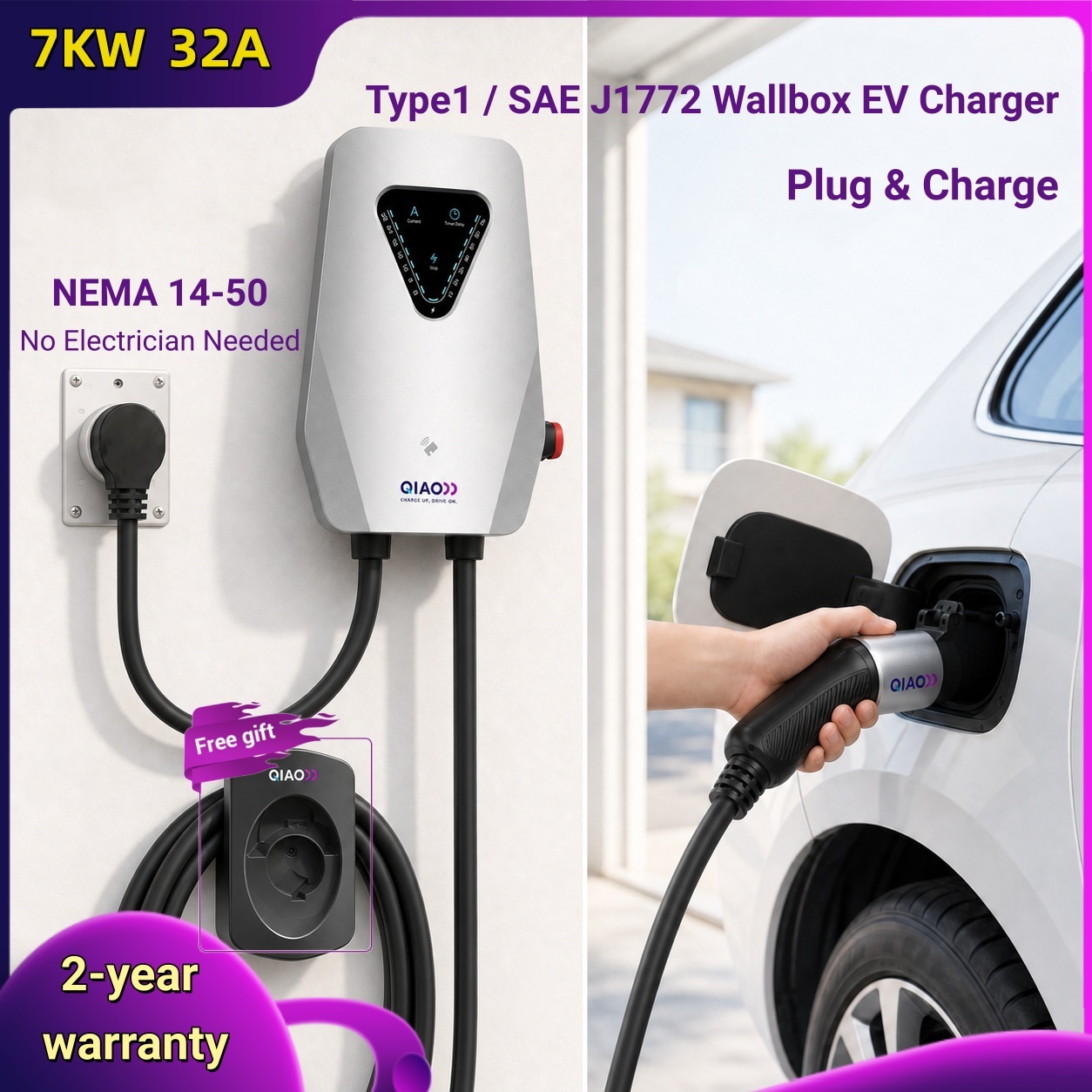 7KW 32A Type1 SAE J1772 Wallbo - J1772 Evse 32A Level 2 Charger recension och pris